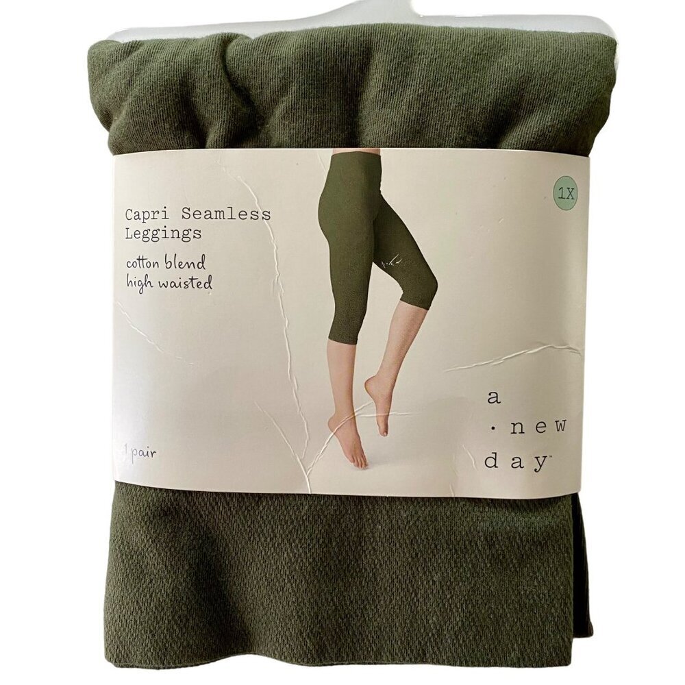 Capri Seamless Leggings 1X By A New Day Green Cotton Blend High-Waisted NEW NWT
